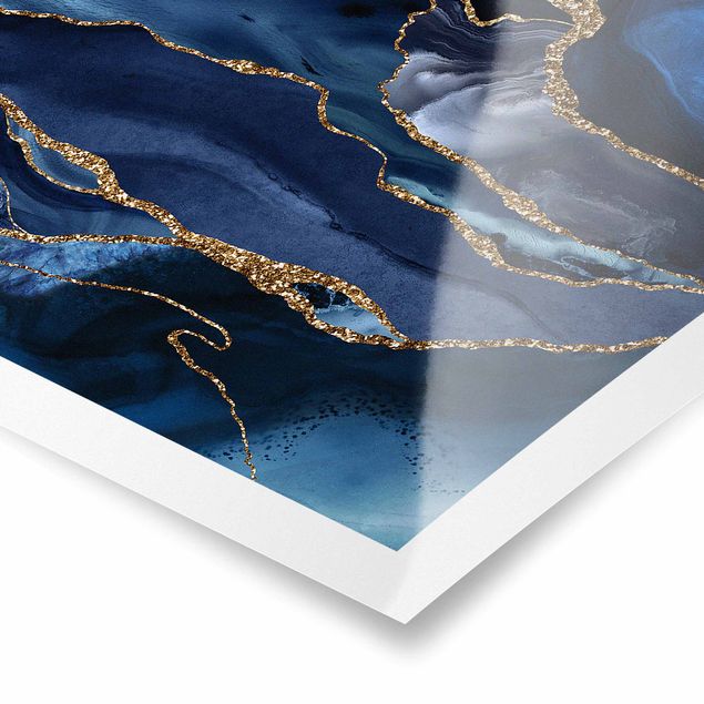 Quadros de Uta Naumann Golden Glitter Waves Blue Backdrop