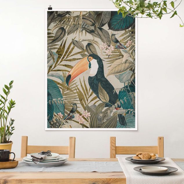 decoraçao para parede de cozinha Vintage Collage - Toucan In The Jungle