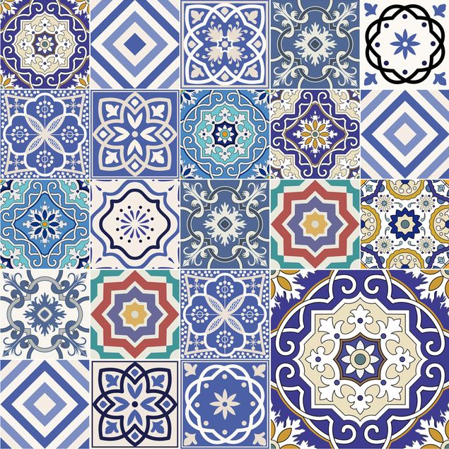 Películas autocolantes multicoloridas Tiled Wall - Ornate Portuguese Tiles