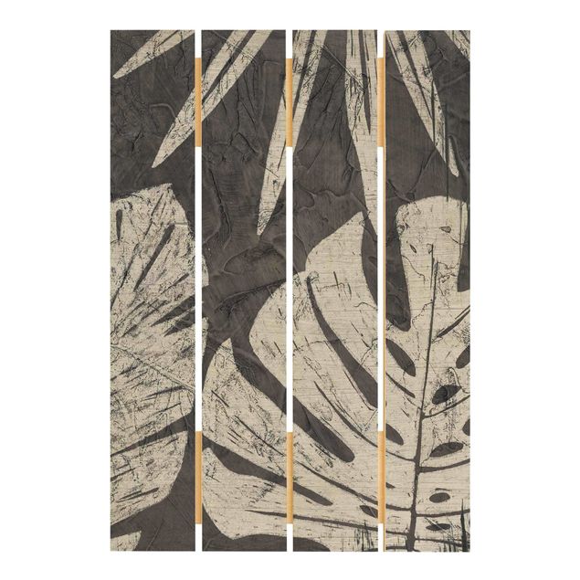 quadro de madeira para parede Palm Leaves Dark Grey Backdrop
