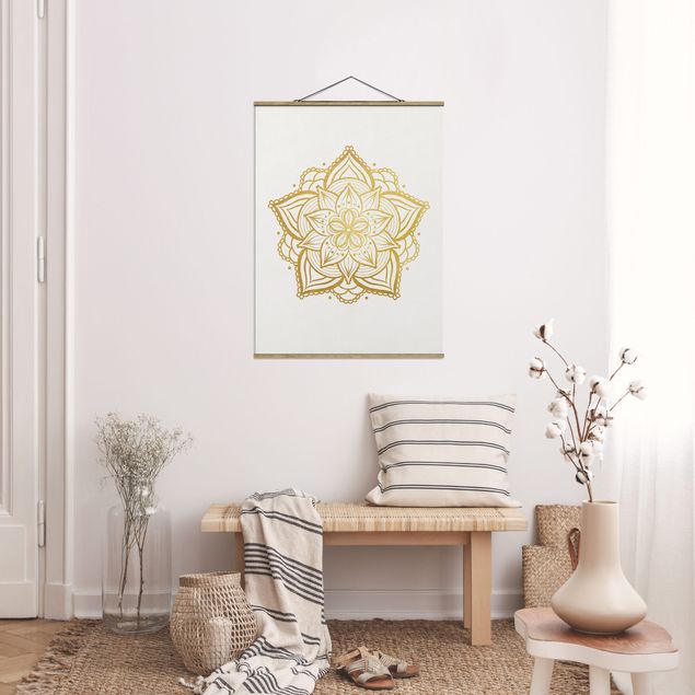 Quadros mandalas Mandala Flower Illustration White Gold