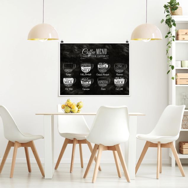 poster preto e branco Coffee Varieties Chalkboard