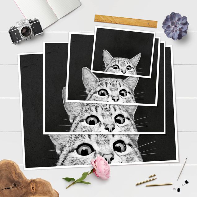 Posters quadros famosos Illustration Cat Black And White Drawing