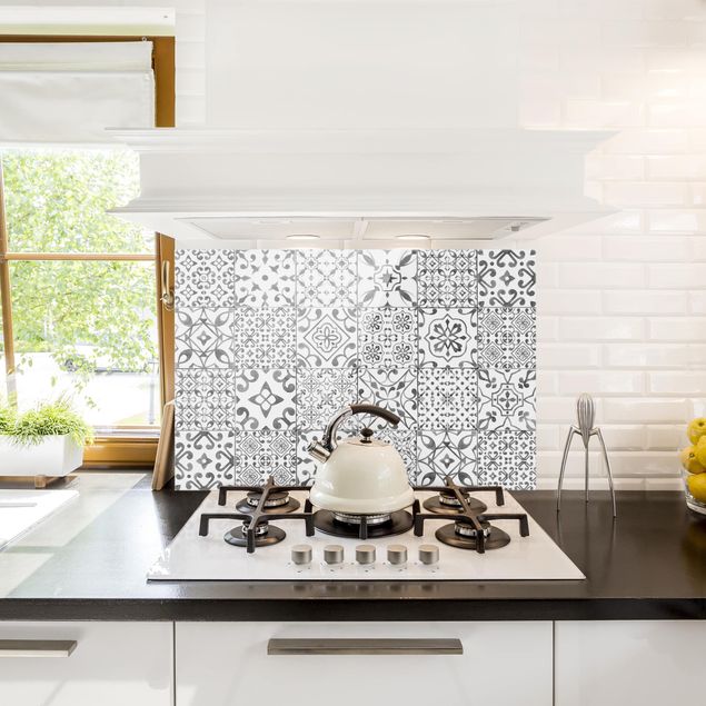 Painel anti-salpicos de cozinha padrões Pattern Tiles Gray White