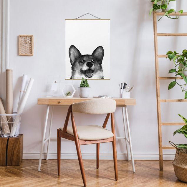 Quadros cães Illustration Dog Corgi Black And White Painting