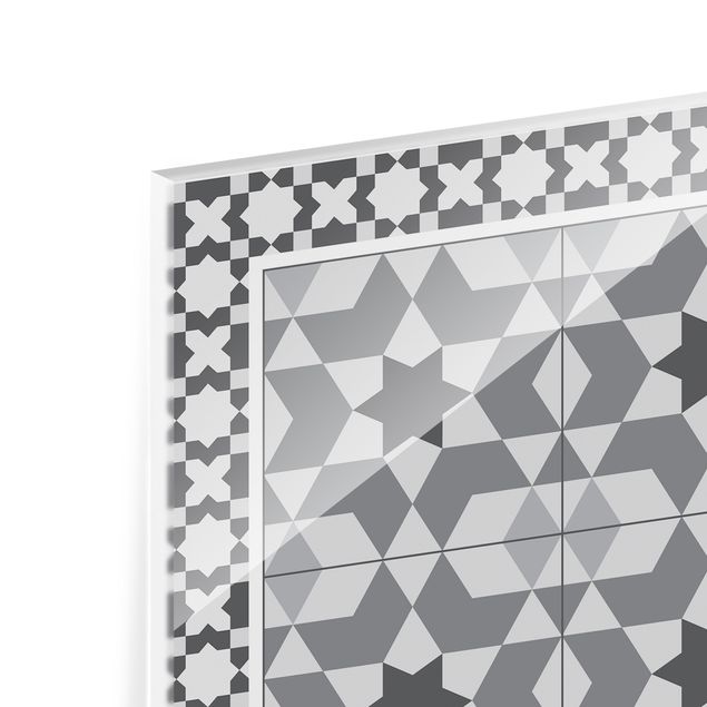 Painel anti-salpicos de cozinha Geometrical Tiles Kaleidoscope grey With Border