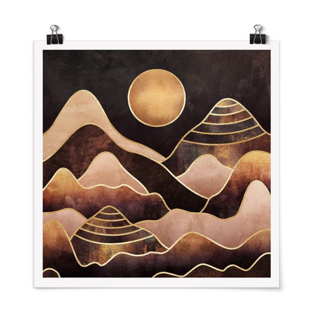 Posters quadros famosos Golden Sun Abstract Mountains
