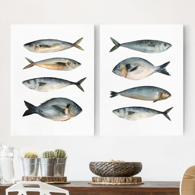 Telas decorativas peixes Eight Fish In Watercolour Set I