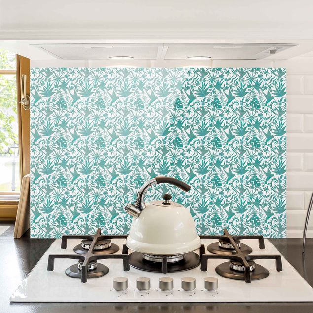 decoraçoes cozinha Watercolour Hummingbird And Plant Silhouettes Pattern In Turquoise
