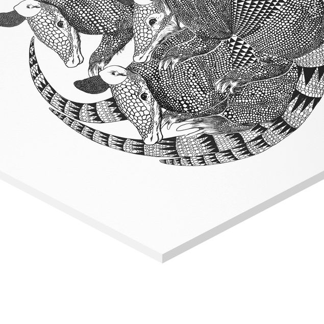 Quadros hexagonais Illustration Armadillos Black And White Pattern