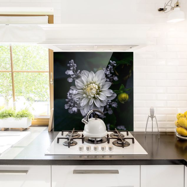 Painel anti-salpicos de cozinha flores White Dahlia