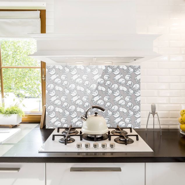 Painel anti-salpicos de cozinha padrões Cat Pattern In Grey
