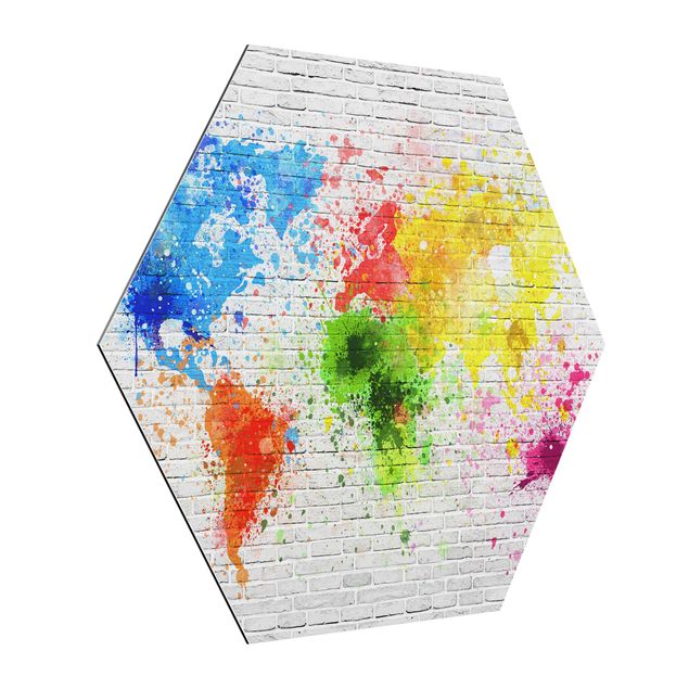 Quadros modernos White Brick Wall World Map