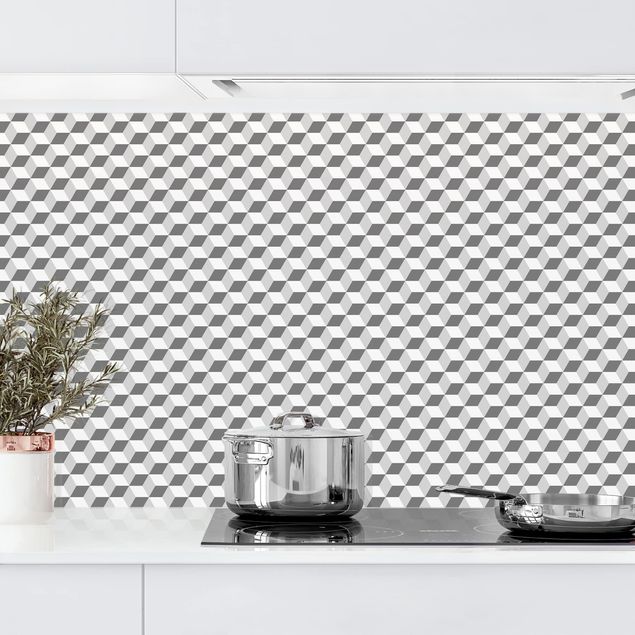 decoraçoes cozinha Geometrical Tile Mix Cubes Grey