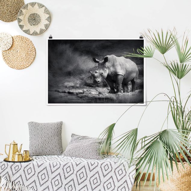Posters em preto e branco Lonesome Rhinoceros
