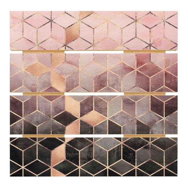 quadro de madeira para parede Pink Grey Golden Geometry