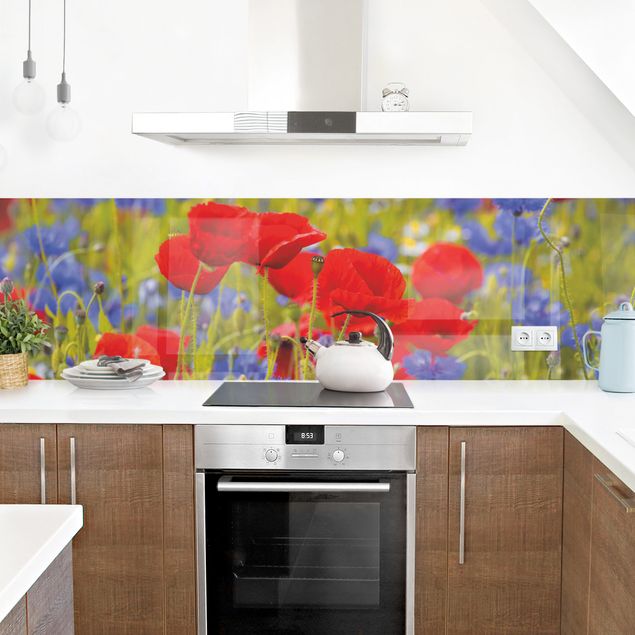painel anti salpicos cozinha Summer Meadow With Poppies And Cornflowers