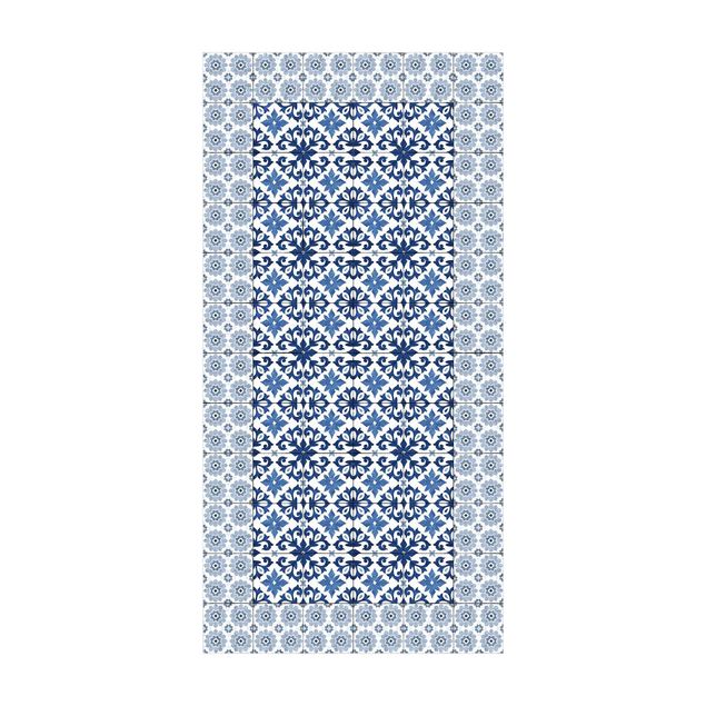 Tapetes imitação azulejos Moroccan Tiles Floral Blueprint With Tile Frame