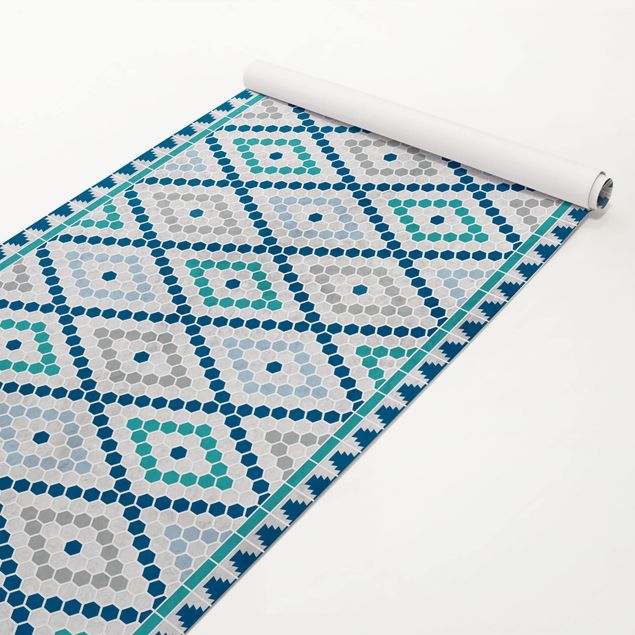 Papel autocolante para móveis padrões Moroccan Tile Pattern Turquoise Blue