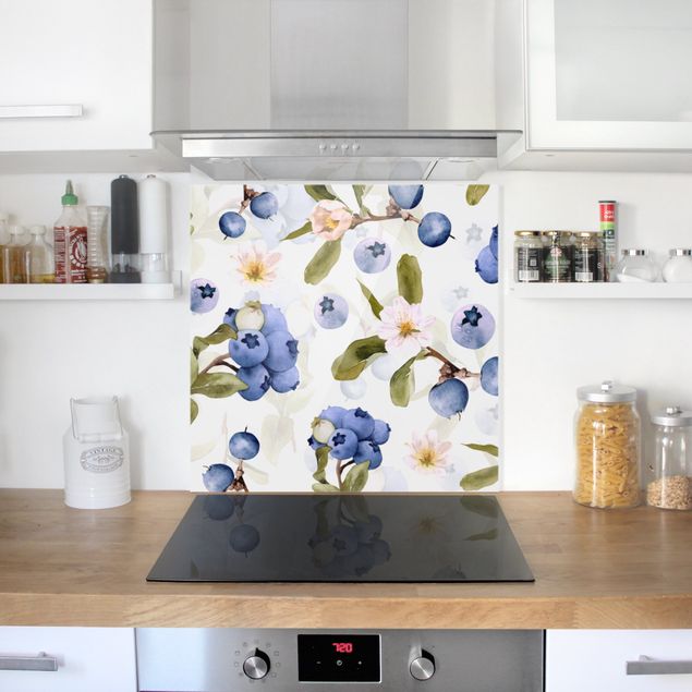 Painel anti-salpicos de cozinha padrões Watercolour Blueberries