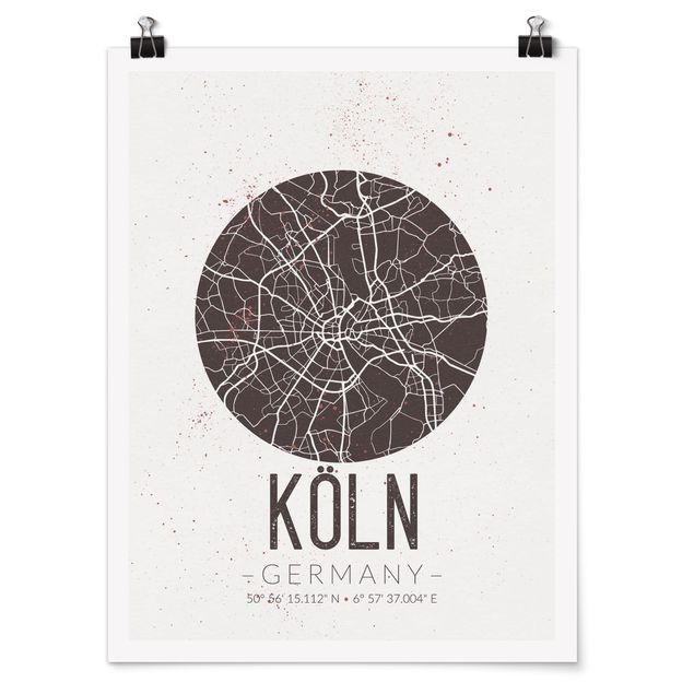 Posters cidades e paisagens urbanas Cologne City Map - Retro