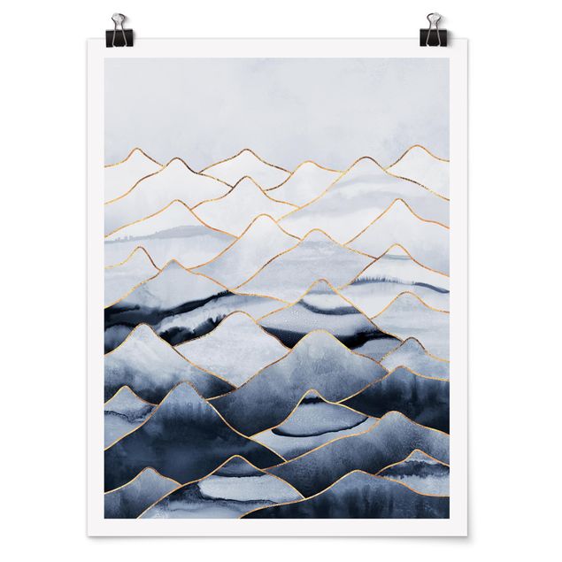 Posters quadros famosos Watercolour Mountains White Gold