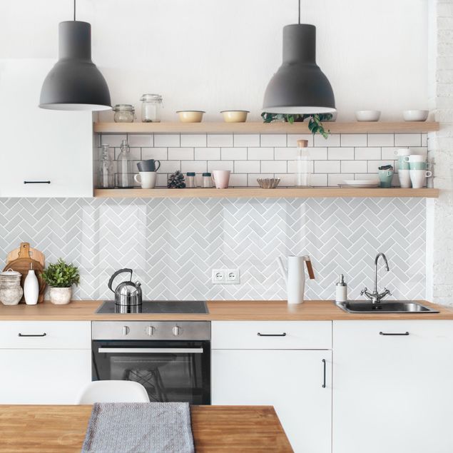 Backsplash de cozinha imitação azulejos Fish Bone Tiles - Light Grey
