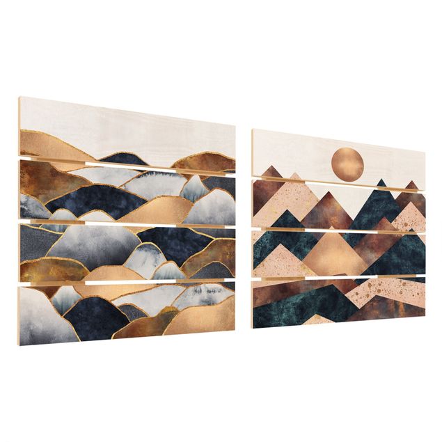 Quadros em madeira 2 partes Geometric & Golden Mountains Watercolour