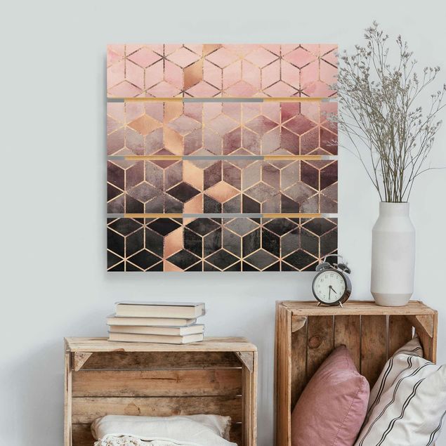 decoraçao para parede de cozinha Pink Grey Golden Geometry