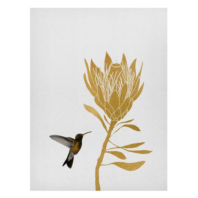 Quadros magnéticos flores Hummingbird And Tropical Golden Blossom