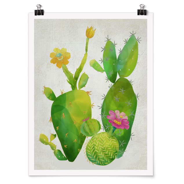 quadros flores Cactus Family In Pink And Yellow