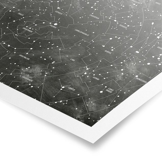 quadros em preto e branco Map Of Constellations Blackboard Look