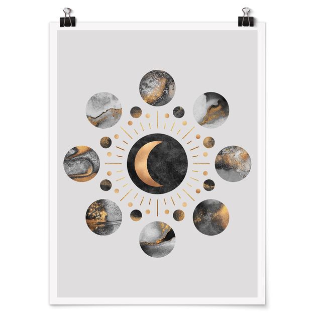 Quadros famosos Moon Phases Abstract Gold
