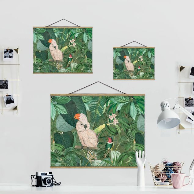 Quadros de Andrea Haase Vintage Collage - Kakadu And Hummingbird