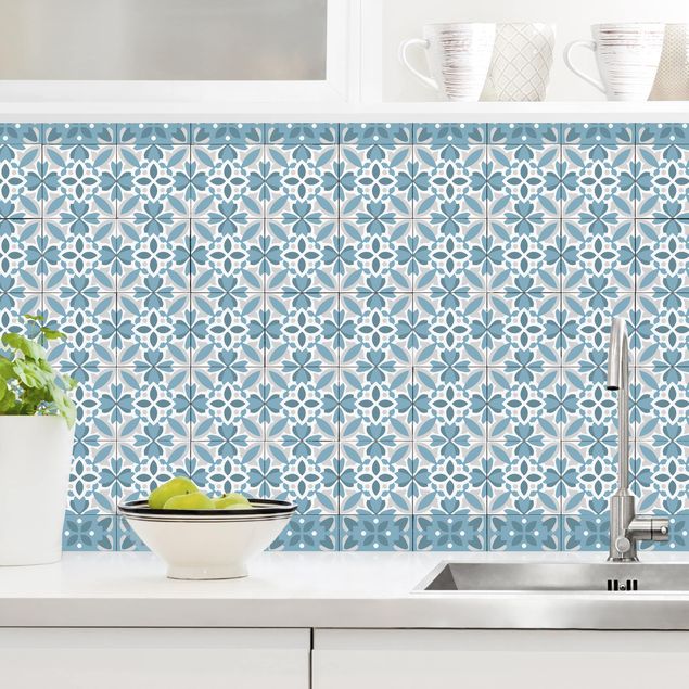 decoraçao para parede de cozinha Geometrical Tile Mix Blossom Blue Grey