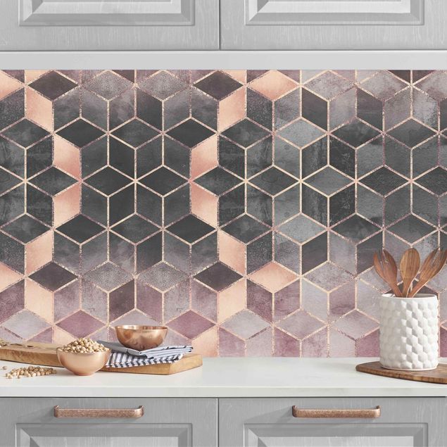 decoraçao para parede de cozinha Pink Gray Golden Geometry II