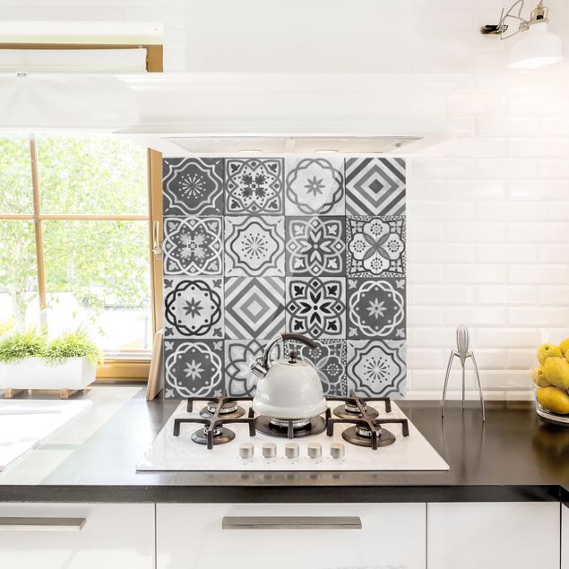 Painel anti-salpicos de cozinha padrões Mediterranean Tile Pattern Grayscale