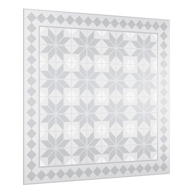 painel anti salpicos cozinha Geometrical Tiles Star Flower Grey With Border