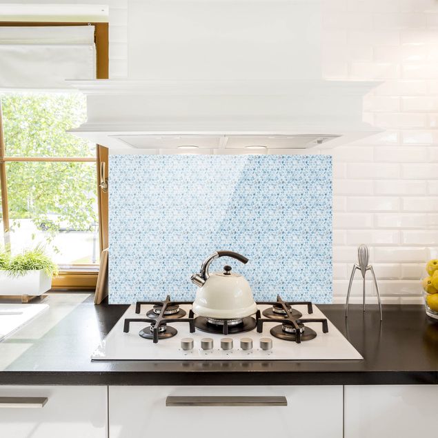 Painel anti-salpicos de cozinha imitação pedra Marble Hexagons Blue Shades
