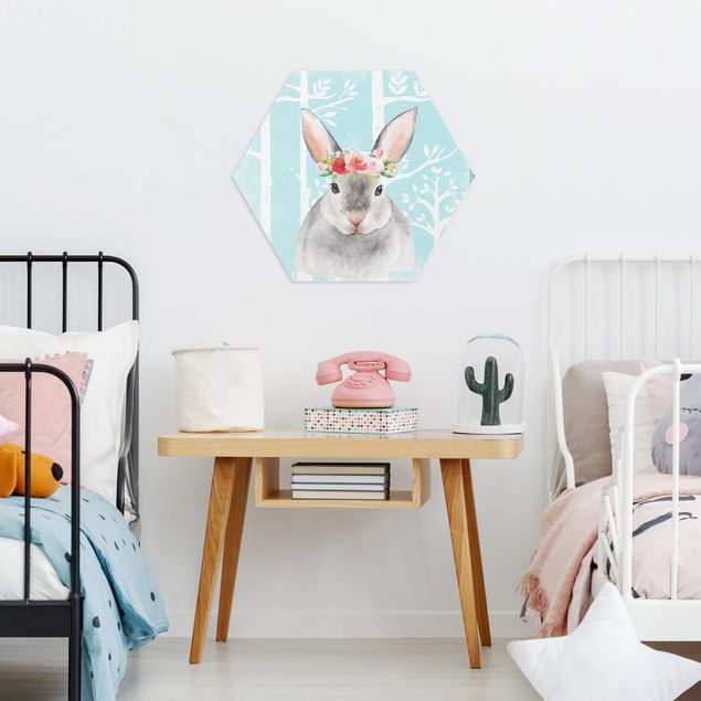 quadros modernos para quarto de casal Watercolor Rabbit Turquoise