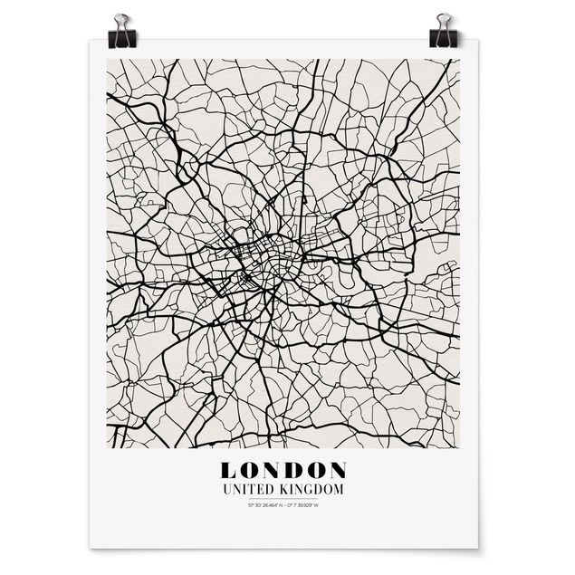 Posters em preto e branco London City Map - Classic
