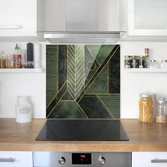 Painel anti-salpicos de cozinha padrões Geometric Shapes Emerald Gold
