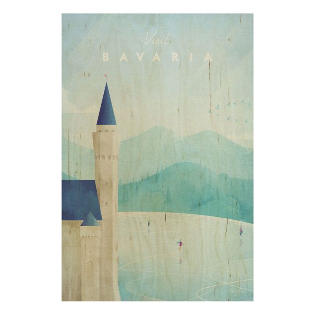 Quadros em madeira vintage Travel Poster - Bavaria