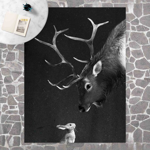 tapete varanda Illustration Deer And Rabbit Black And White Drawing