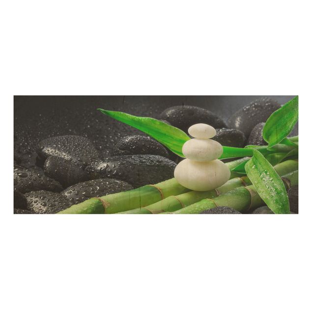 Quadros em madeira flores White Stones On Bamboo