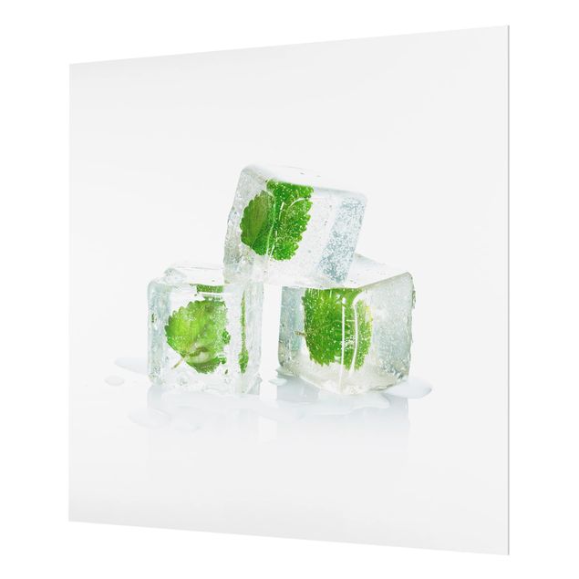 Painel anti-salpicos de cozinha Three Ice Cubes With Lemon Balm