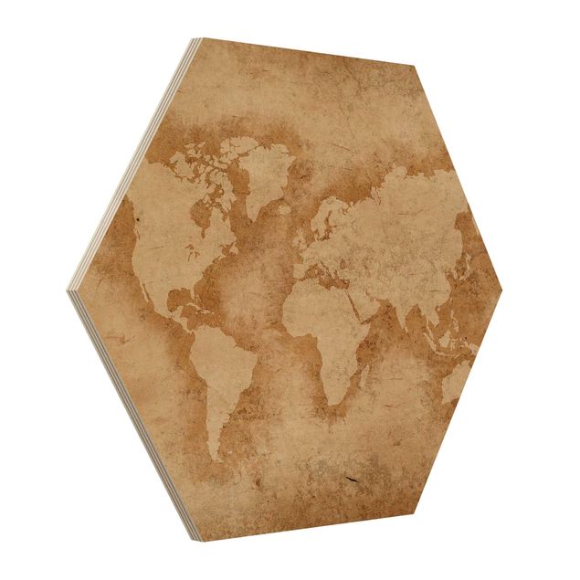 Quadros em madeira Antique World Map