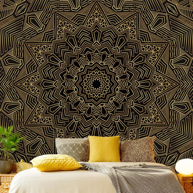 Papel de parede dourado Mandala Star Pattern Gold Black