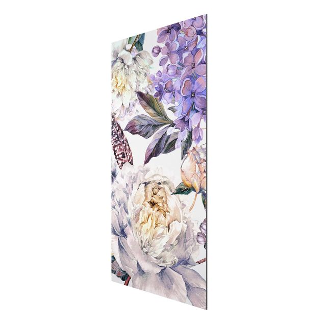 quadro com flores Delicate Watercolour Boho Flowers And Feathers Pattern