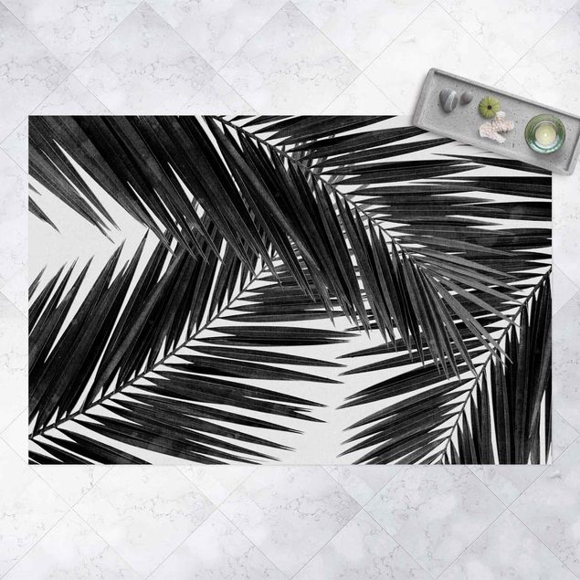 tapete varanda View Through Palm Leaves Black And White